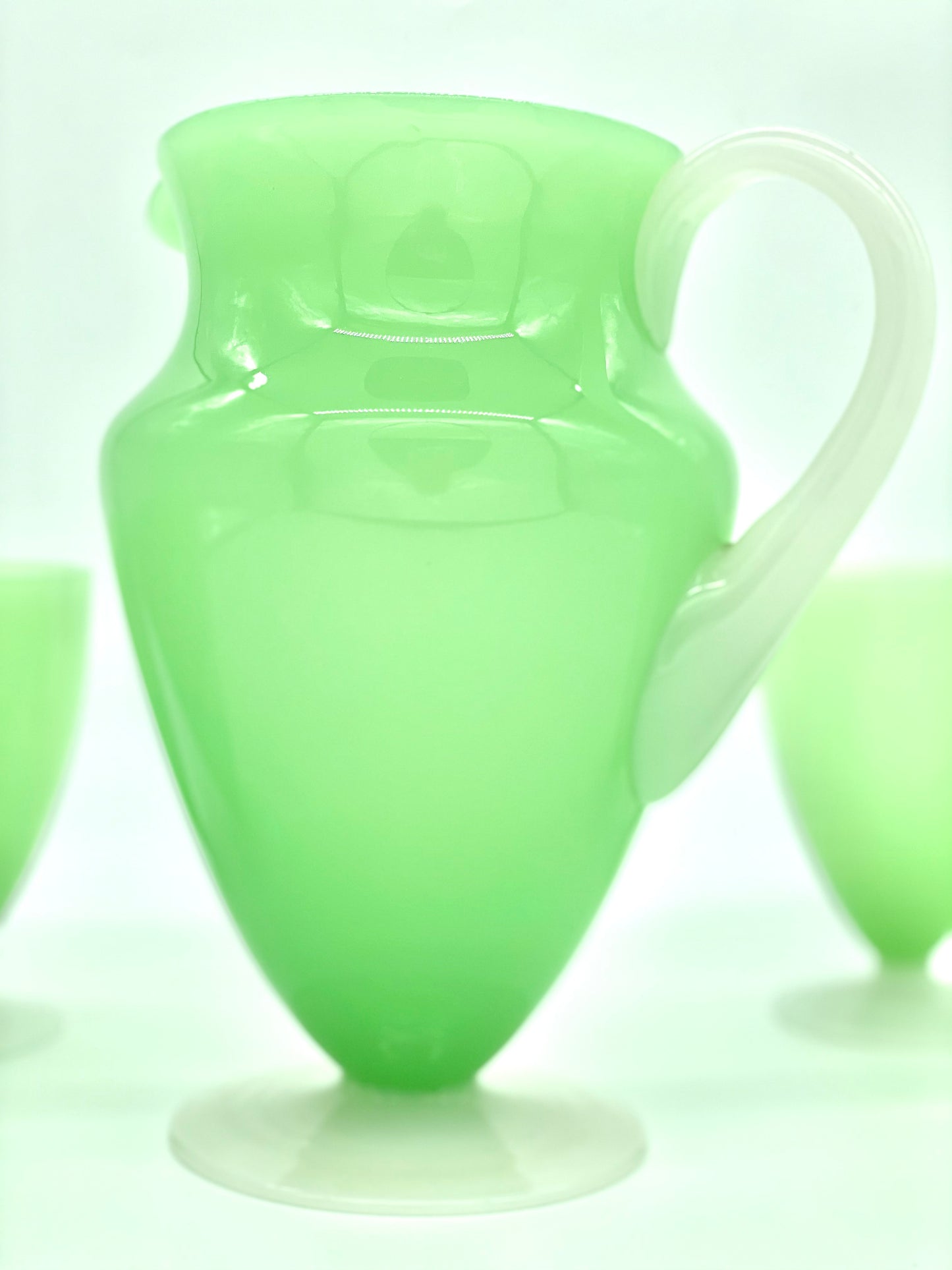 Uranium Glass and Jade Art Deco tumblers and jug