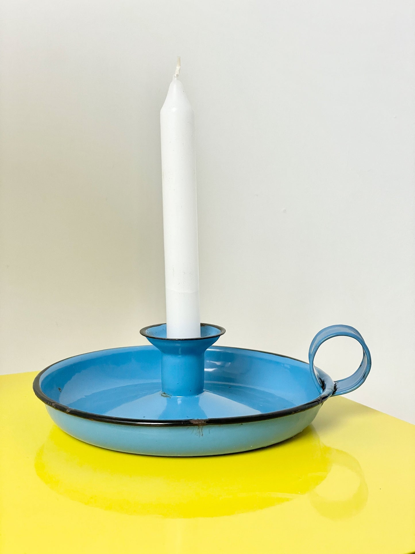 Blue enamel candelabra