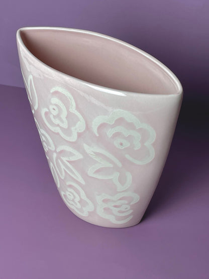 Pink floral oval shaped vase