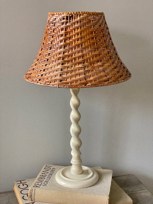 Barley twist and wicker lamp