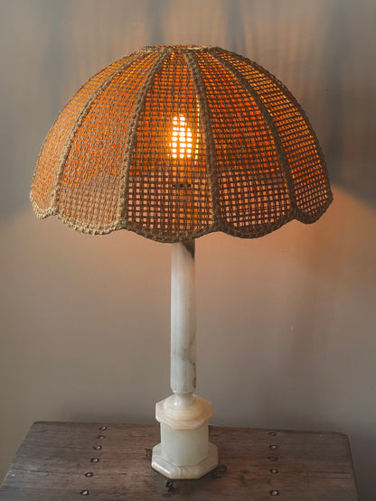 XL Italian marble base with scalloped rattan shade