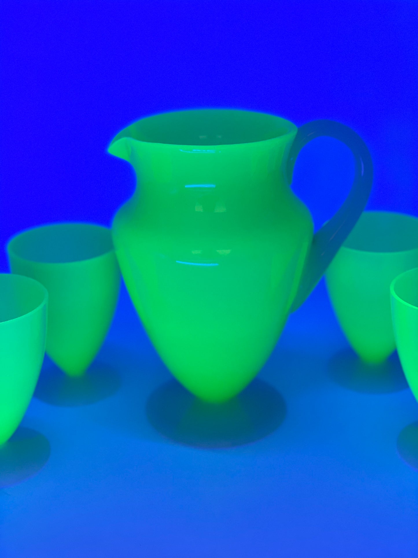 Uranium Glass and Jade Art Deco tumblers and jug