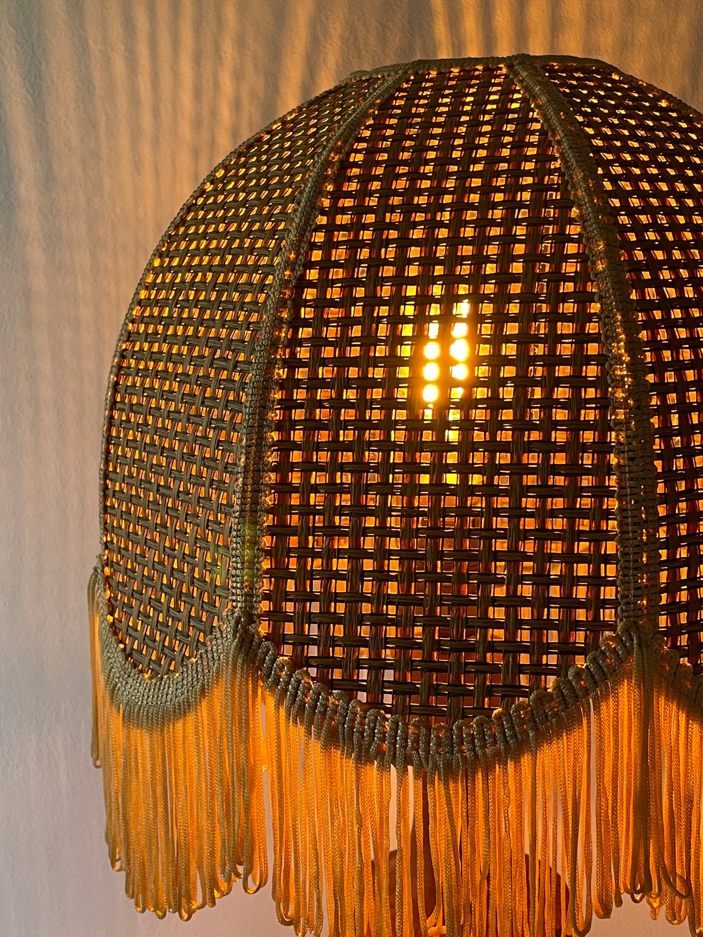 Vintage teak and rattan lamp