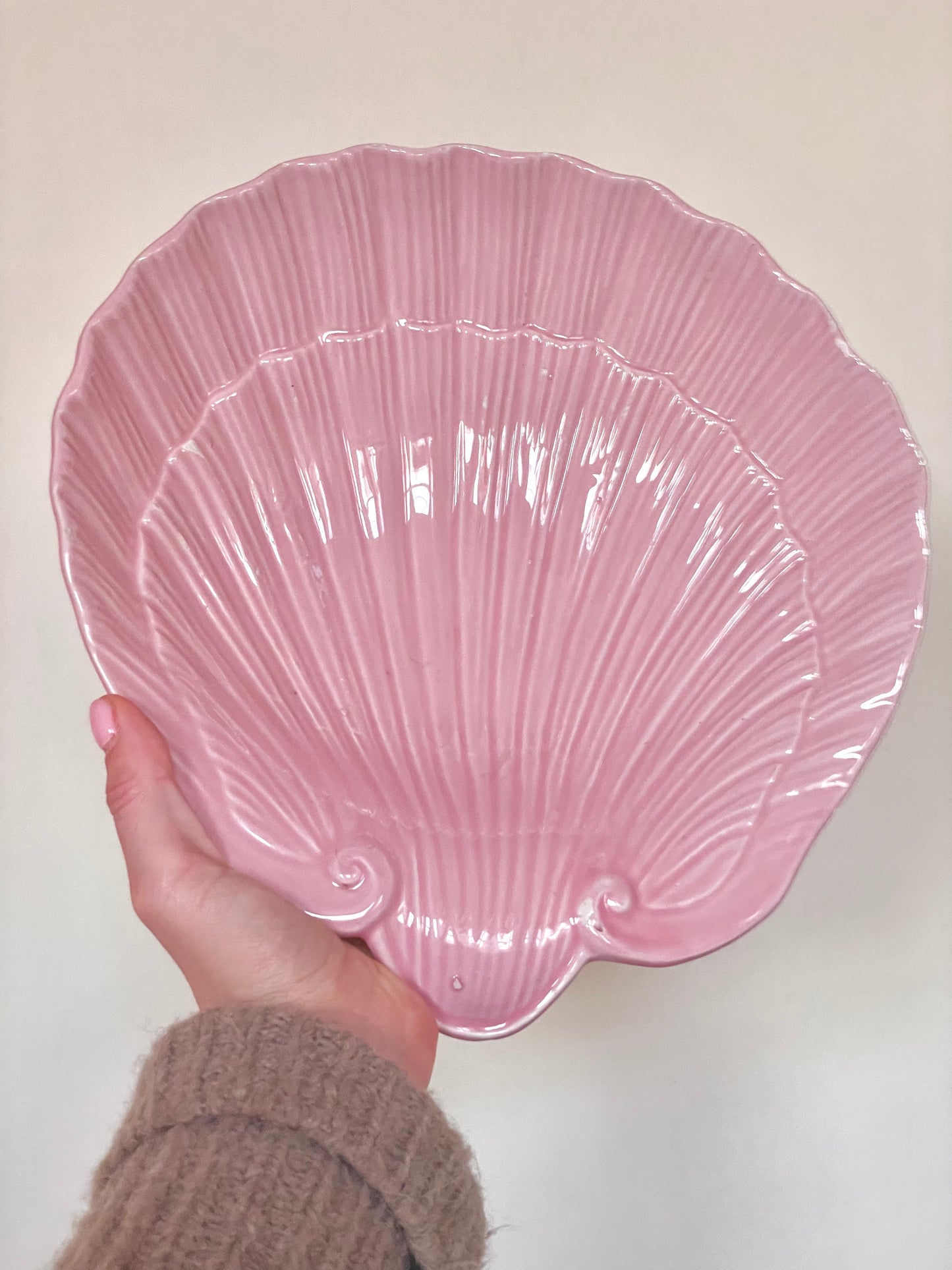 Large pink ceramic shell bowl