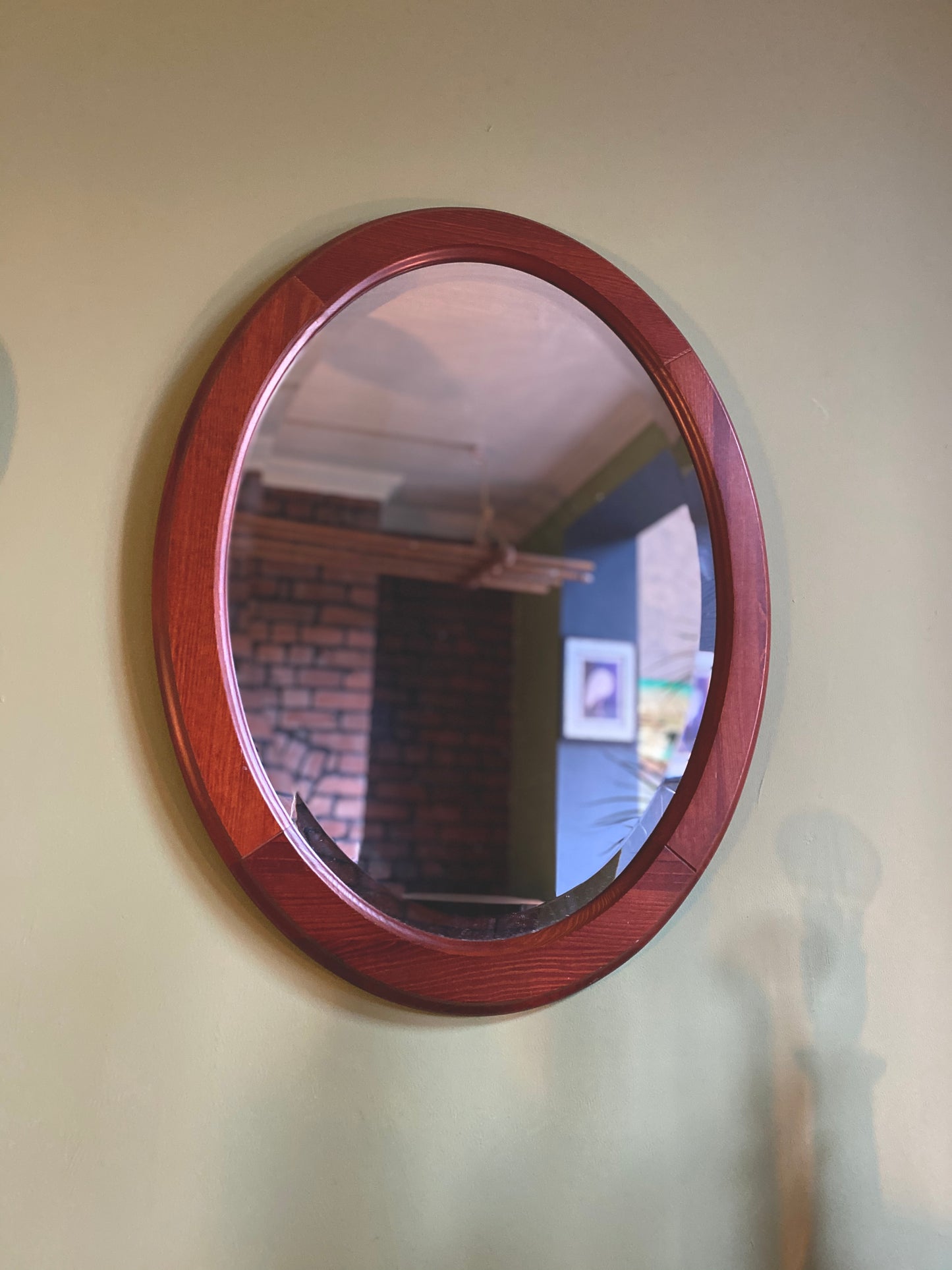 Oval wood mirror