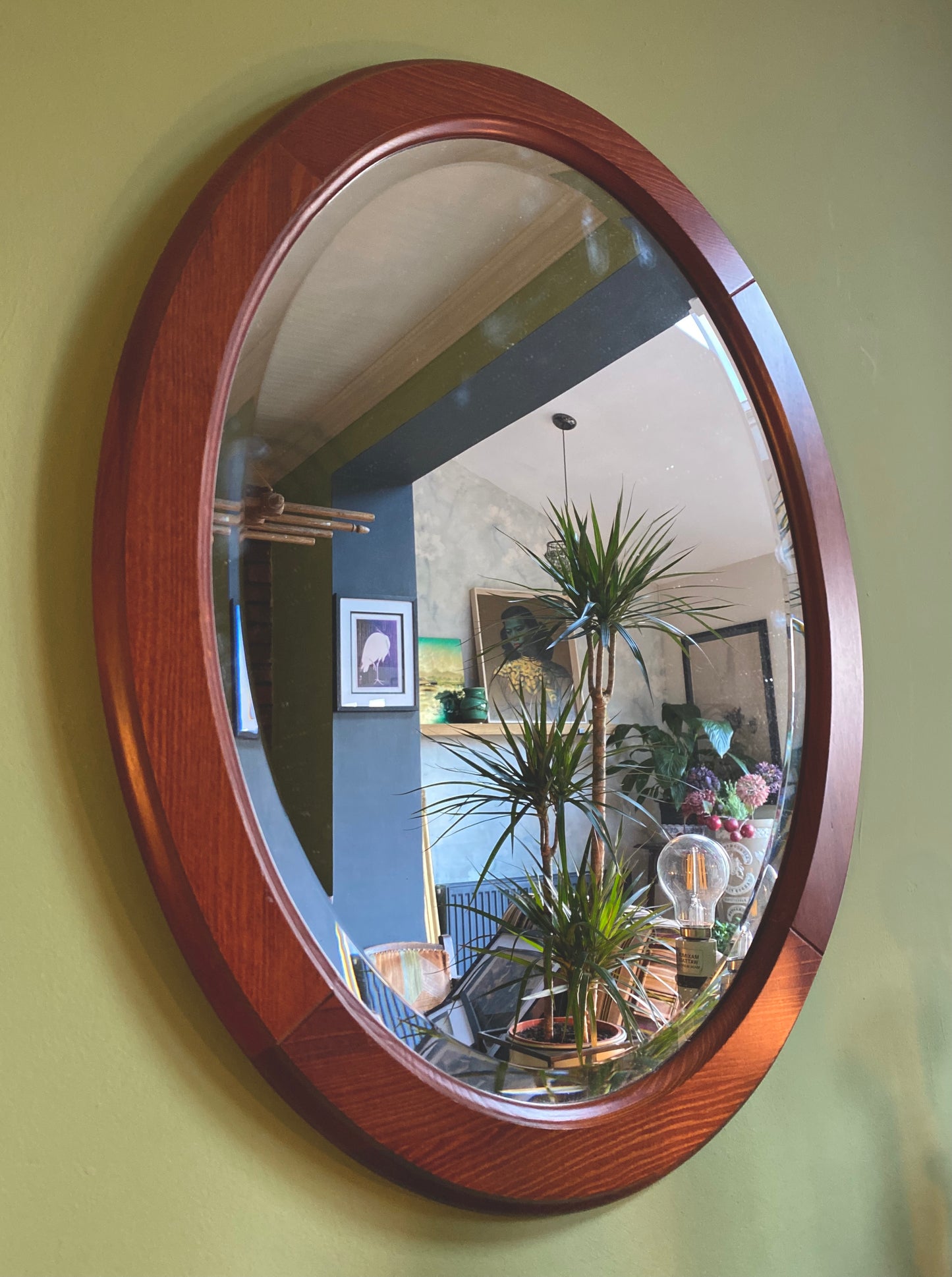 Oval wood mirror