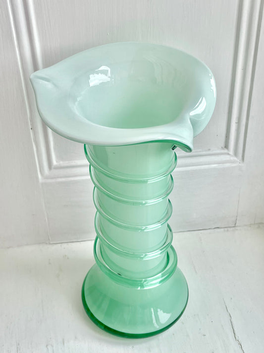 Mint green and white cased glass vase