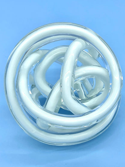 White cased glass twisted knot