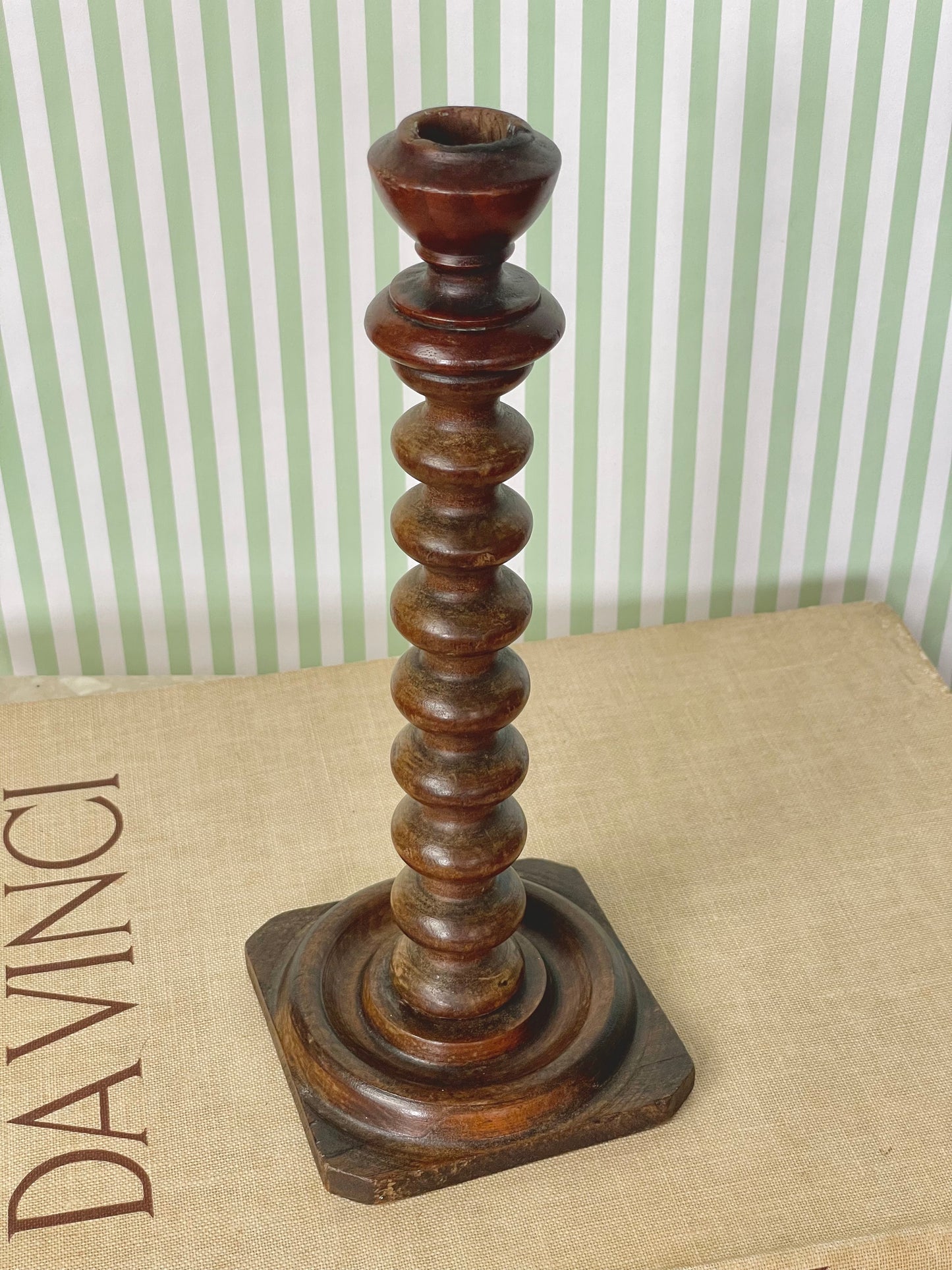 Wooden bobbin candlestick