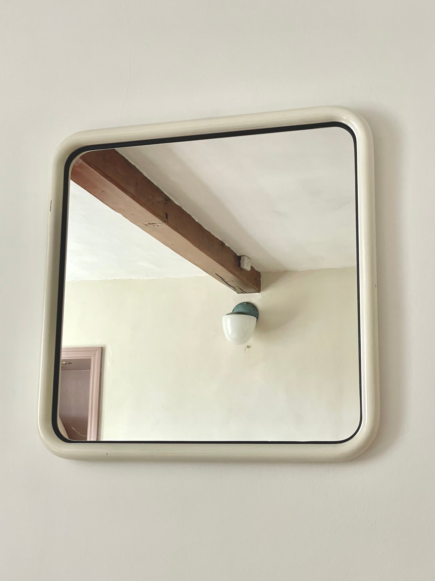 Retro white metal square mirror