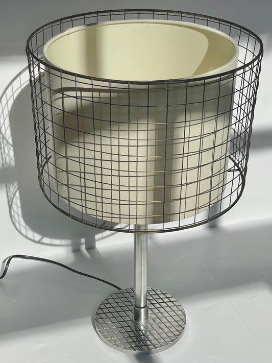Chrome gridded caged lamp