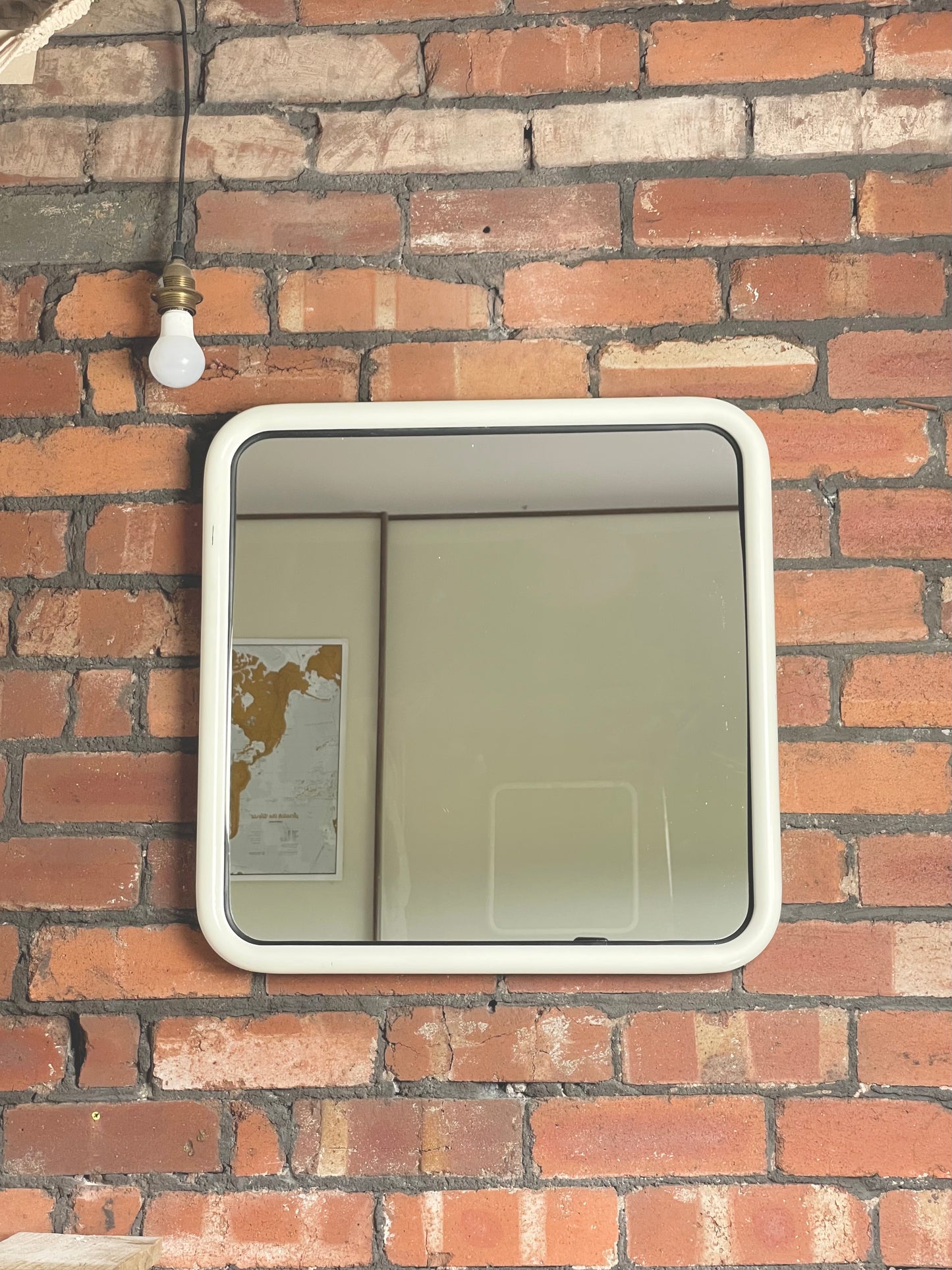 Retro white metal square mirror