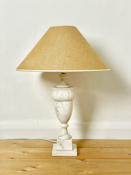 Large marble lamp with hessian shade