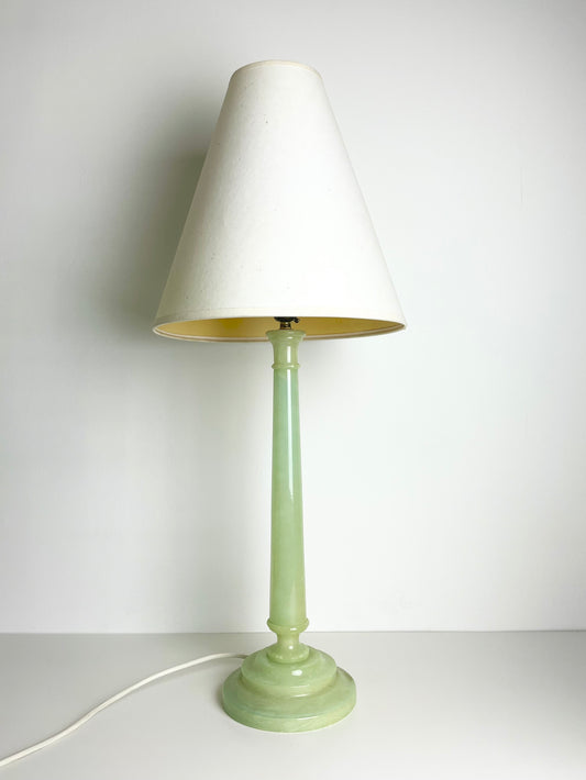 Large green Onyx lamp with natural paper shade