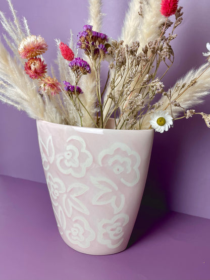 Pink floral oval shaped vase