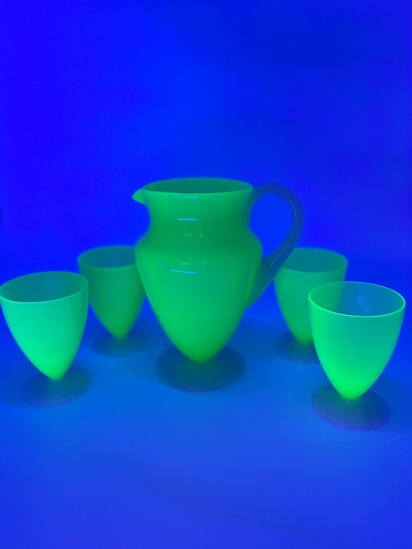 Uranium Glass and Jade Art Deco tumblers and jug