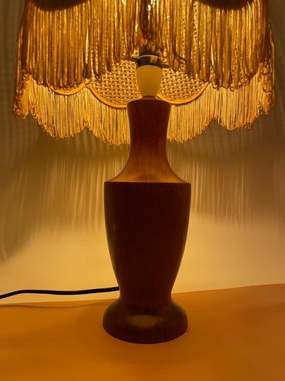 70’s teak and rattan lamp