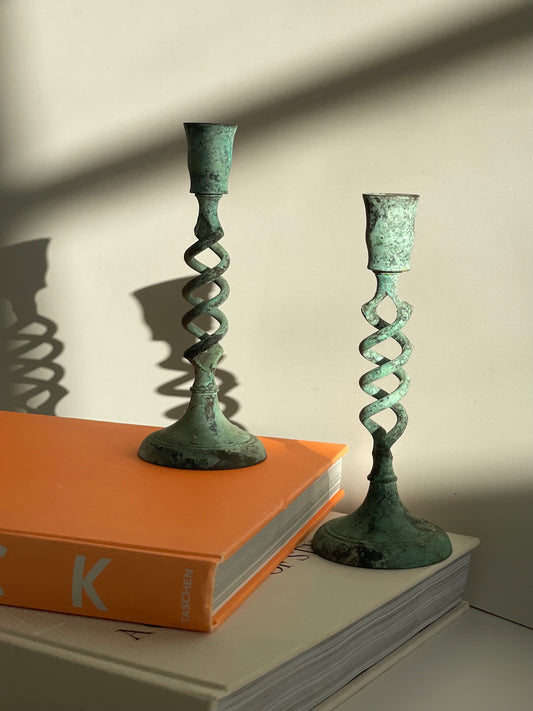 Twisted metal candlestick holders