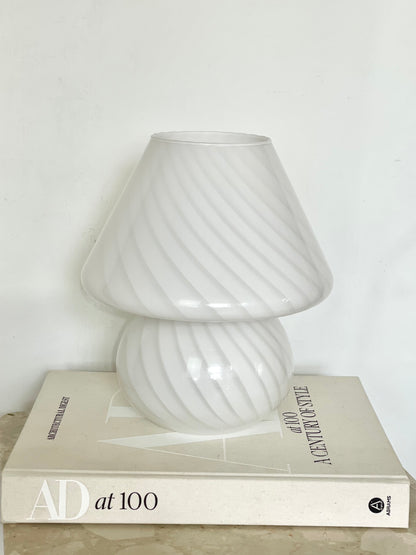 White swirl Murano mushroom lamp