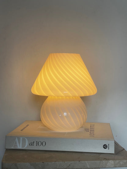 White swirl Murano mushroom lamp