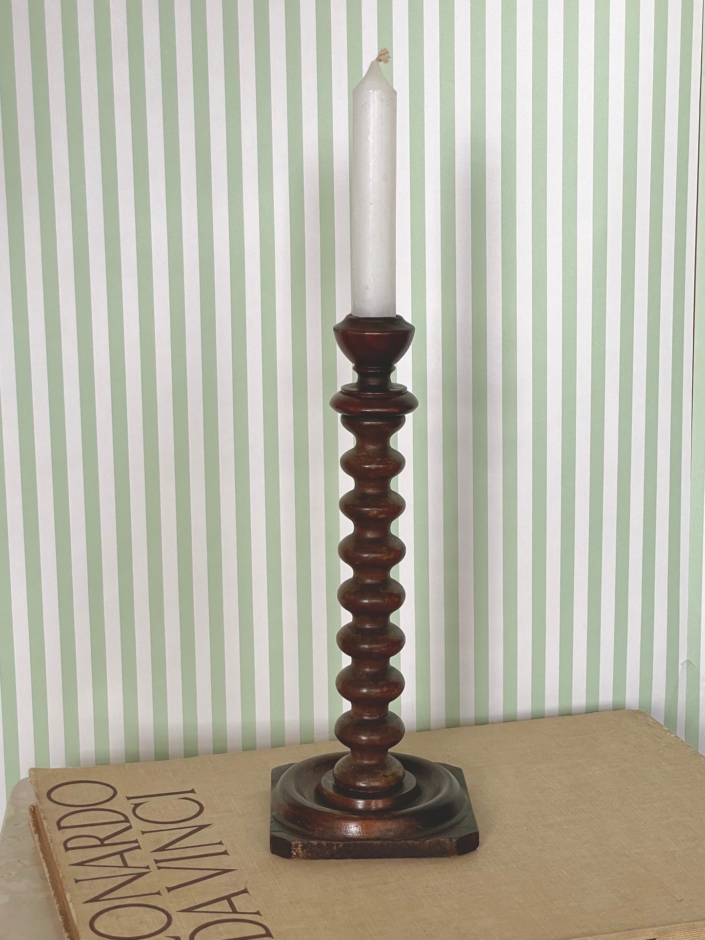 Wooden bobbin candlestick