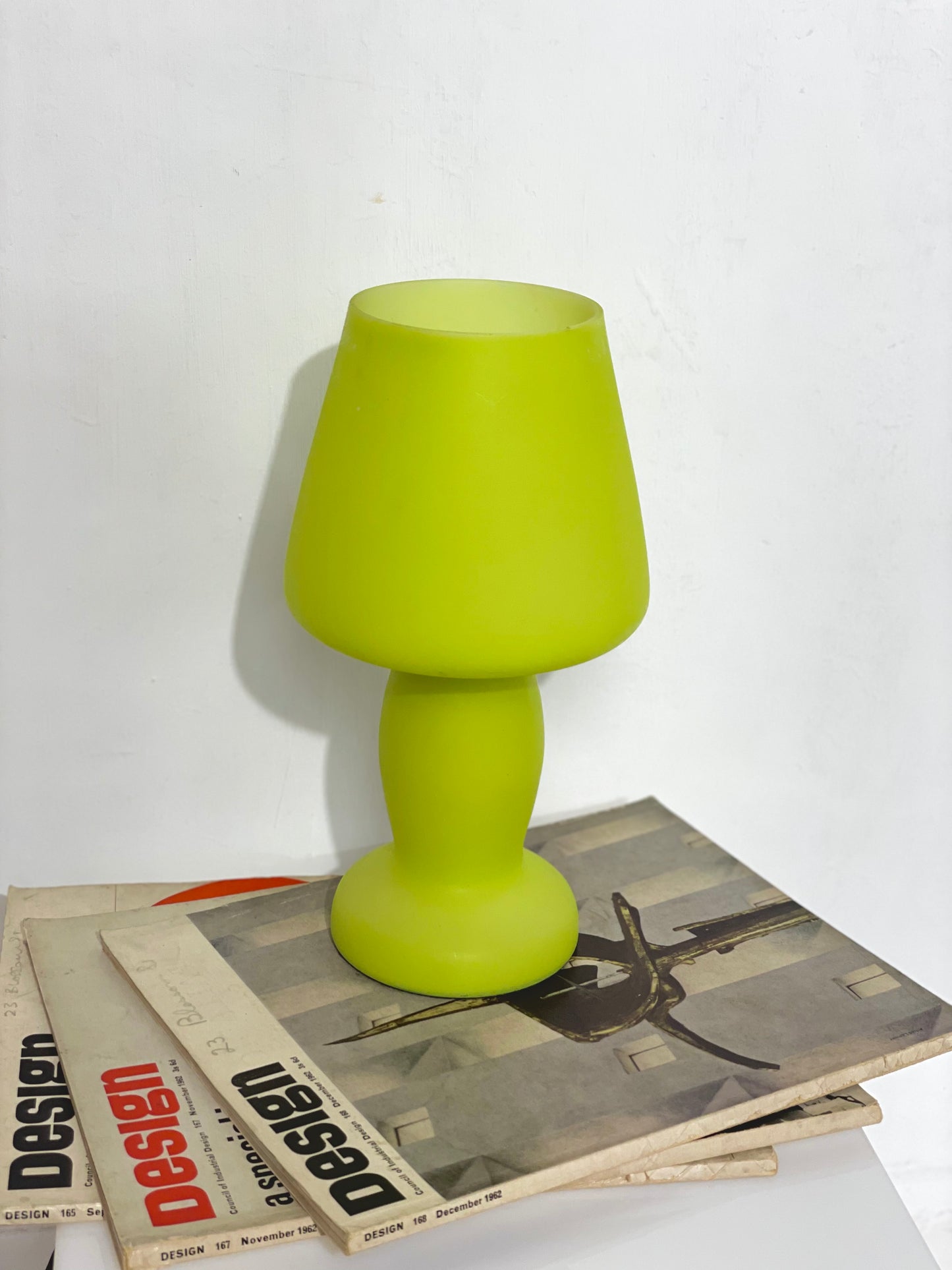 Lime green glass mushroom lamp