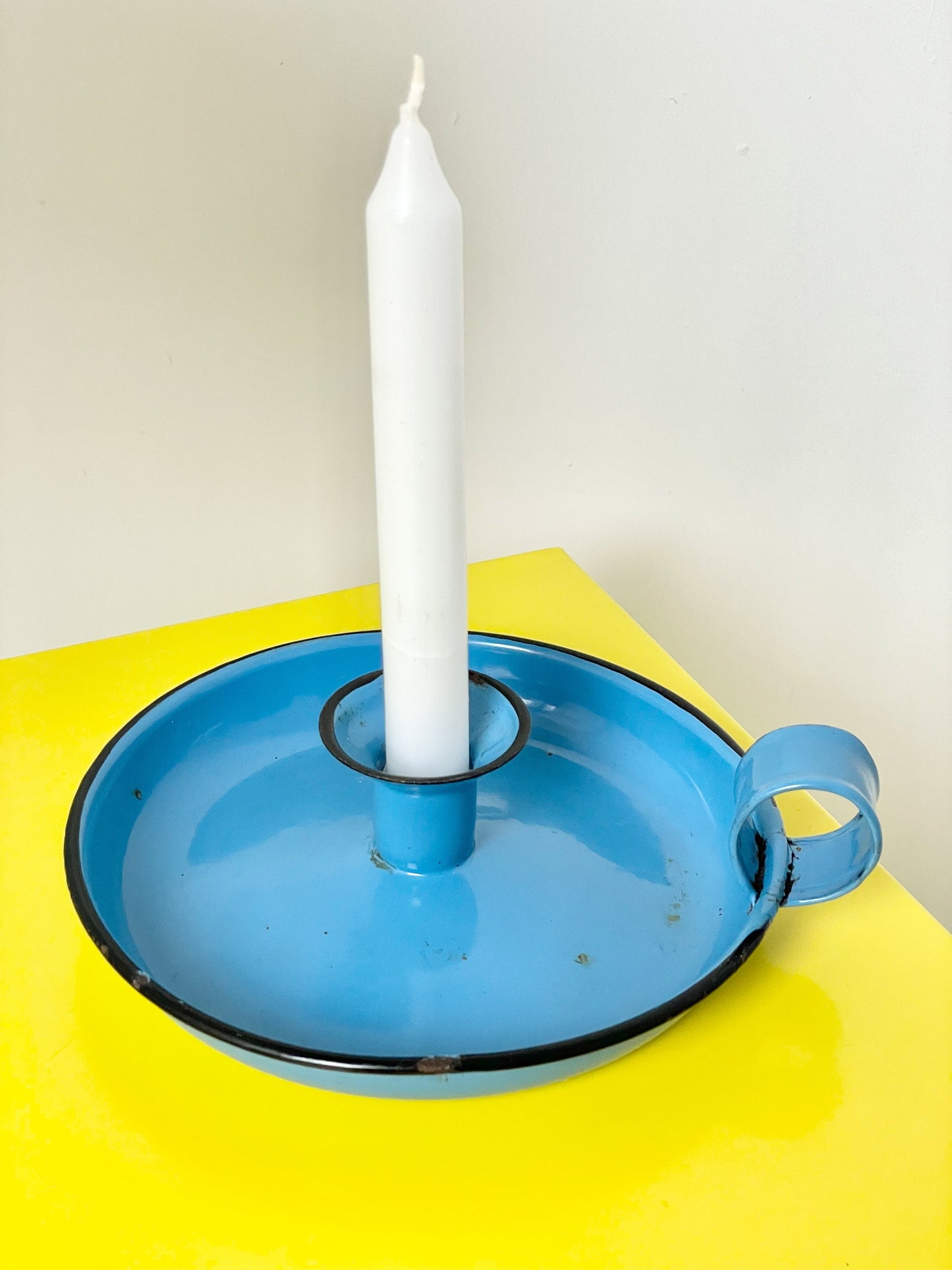 Blue enamel candelabra