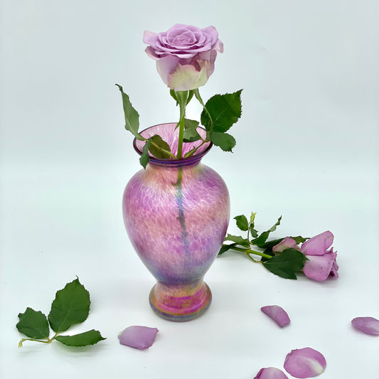 Pink iridescent ’Heron’ crackle design vase