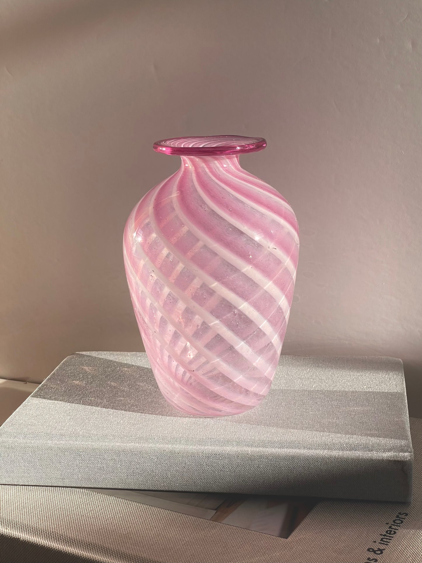 Pink hand blown swirl vase