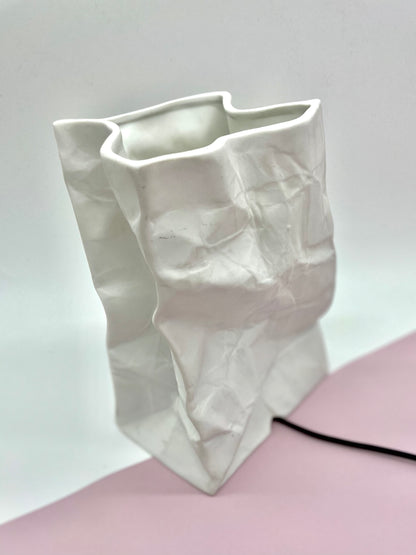 Paper bag style ceramic lamp