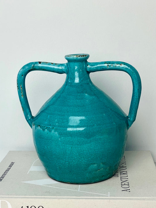 Large turquoise glazed stoneware vase