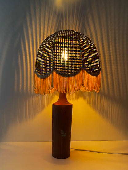 Vintage teak and rattan lamp