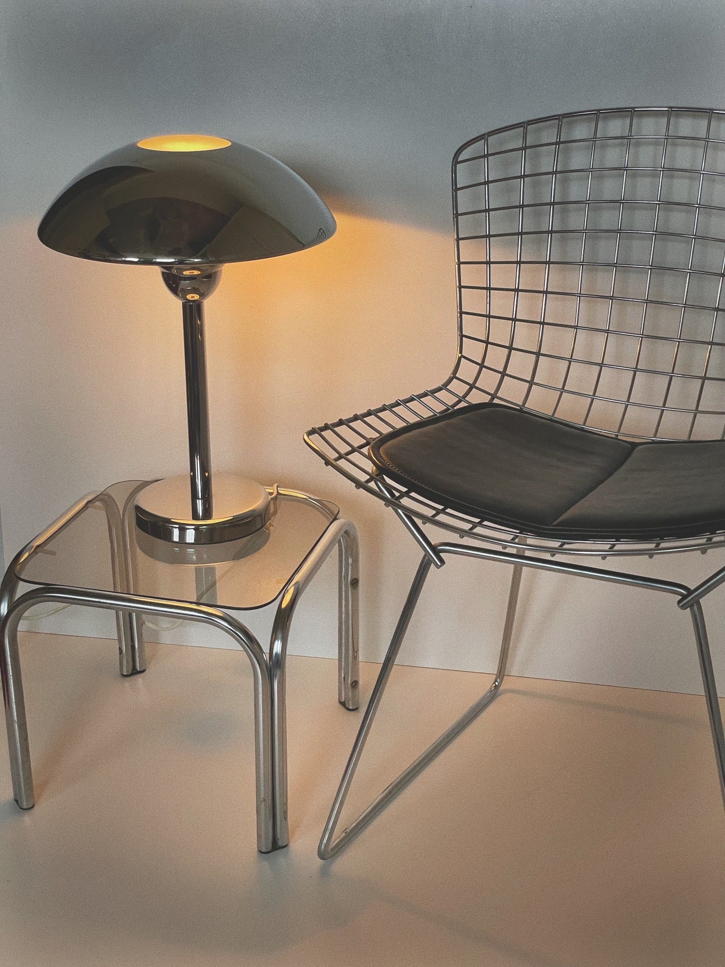 Harry Bertoia style chrome gridded chair