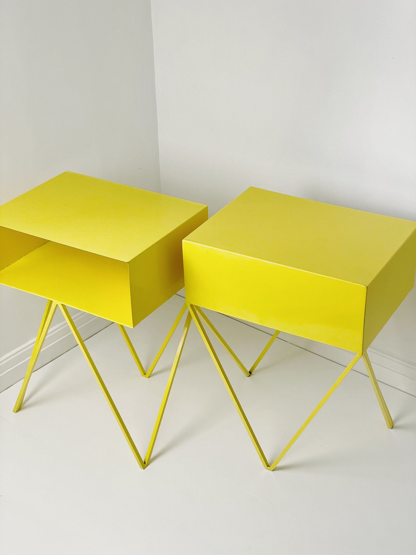 Yellow industrial metal side table