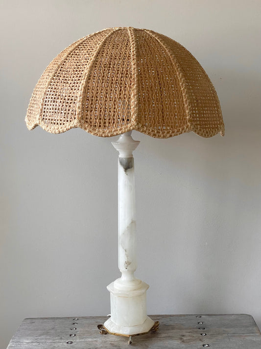 XL Italian marble base with scalloped rattan shade