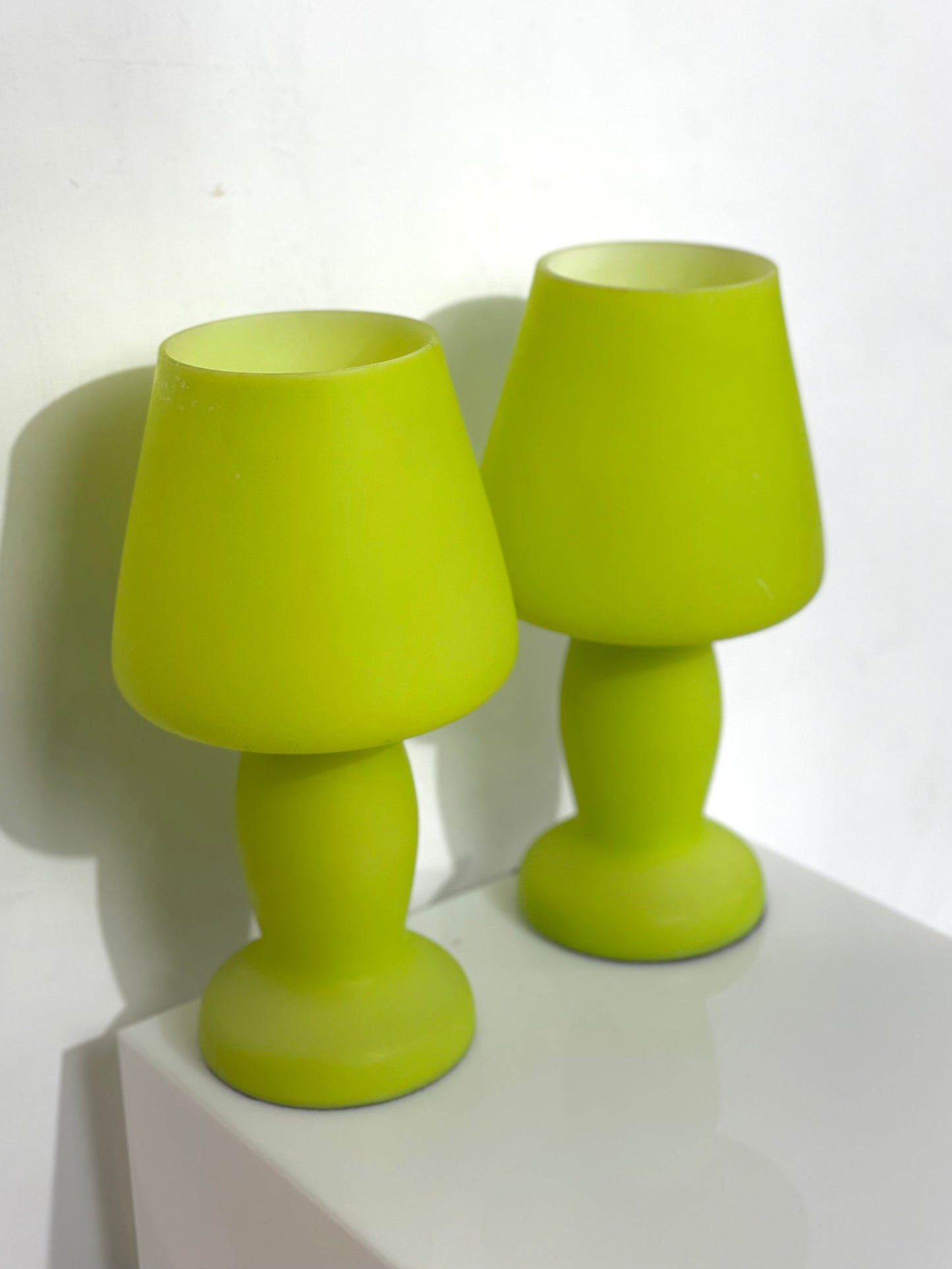 Lime green glass mushroom lamp