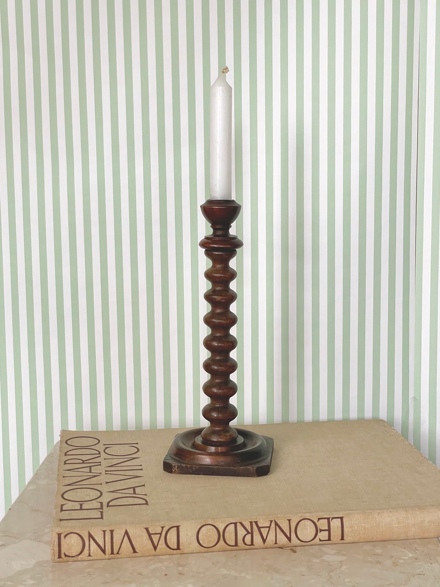 Wooden bobbin candlestick