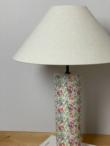 Large chintz style lamp with XL linen coolie shade