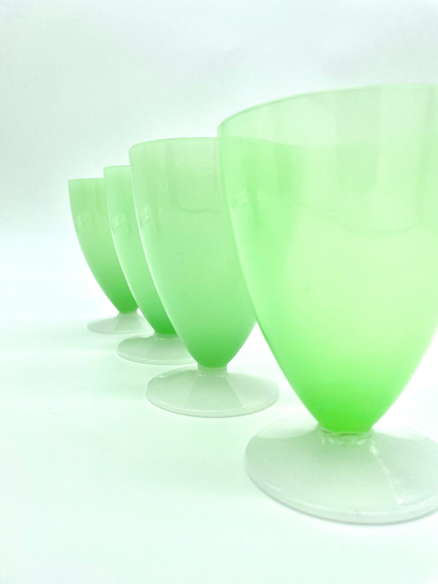 Uranium Glass and Jade Art Deco tumblers and jug