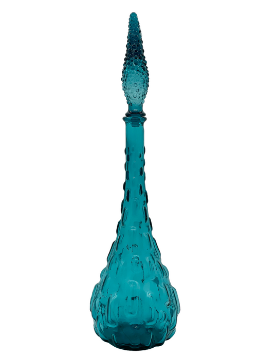 Teal blue stretch glass hobnail Empoli genie bottle