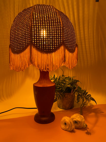 70’s teak and rattan lamp