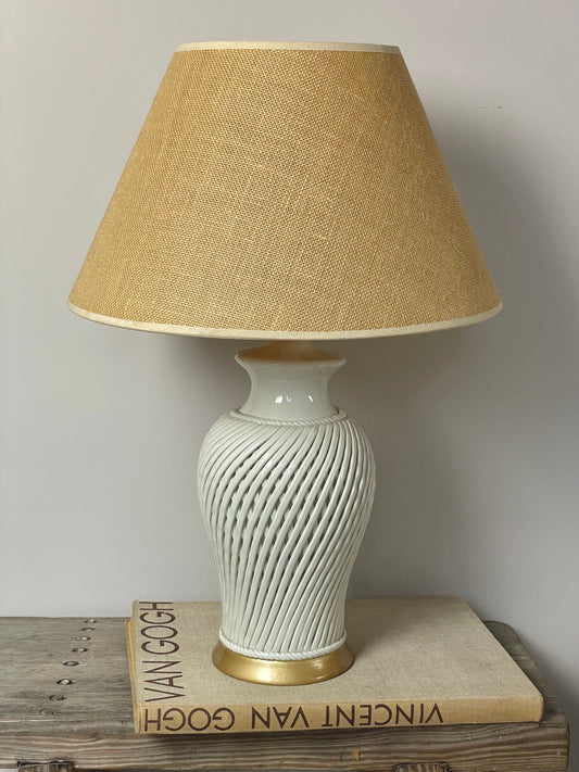 Italian ceramic base with hessian shade