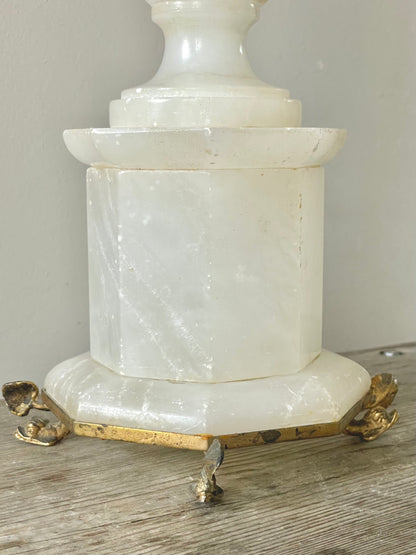 XL Italian marble base with scalloped rattan shade