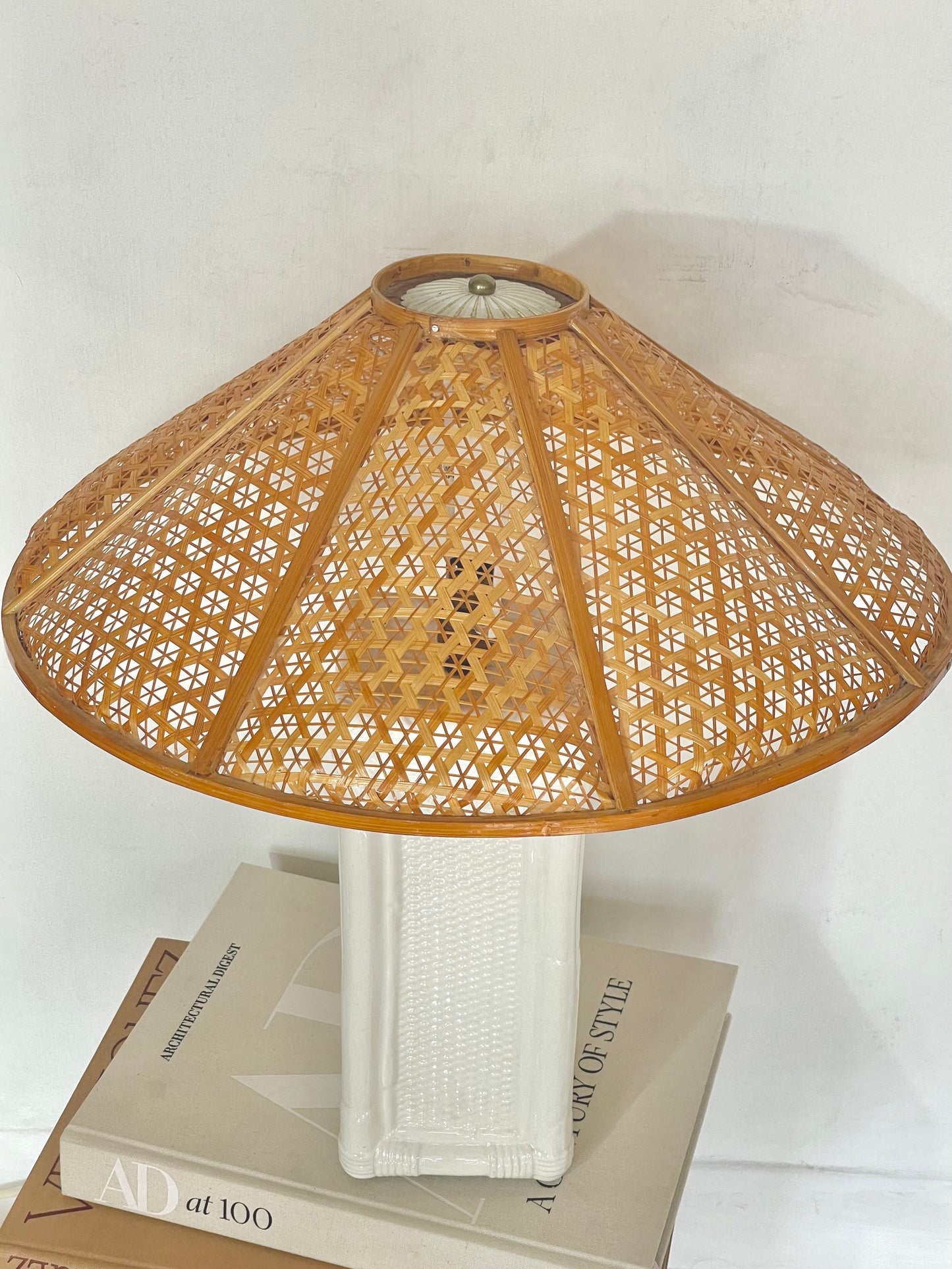 Italian ceramic and wicker lamp