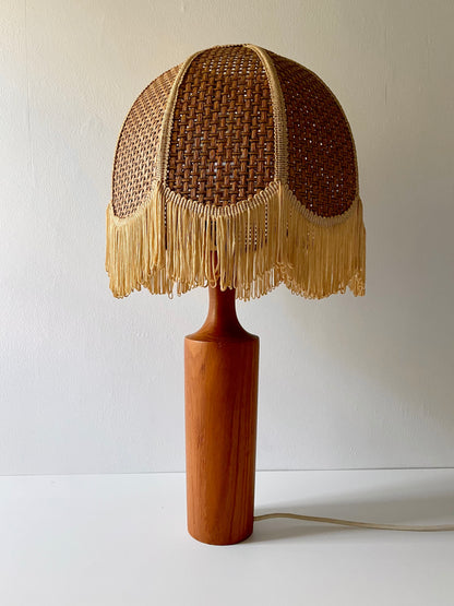 Vintage teak and rattan lamp