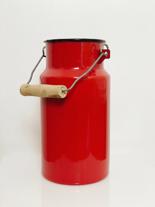 Red enamel milk churn