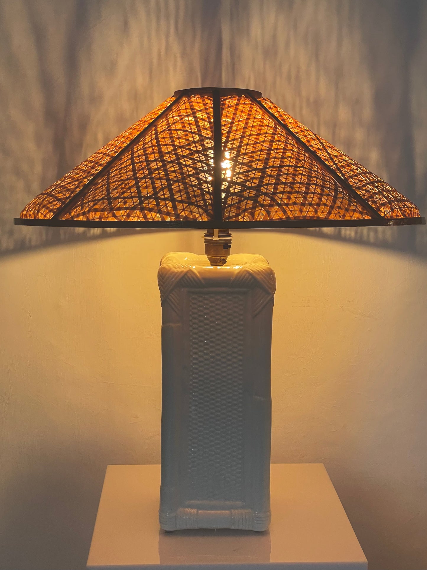 Italian ceramic and wicker lamp