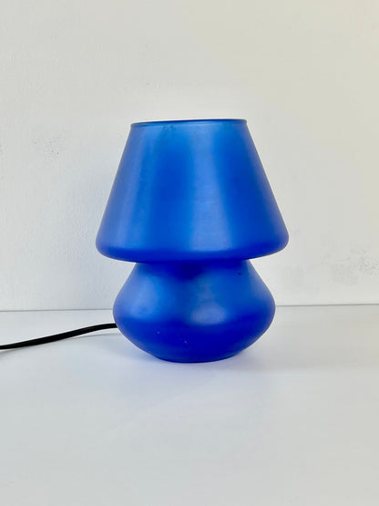 Satin effect blue glass mushroom lamp