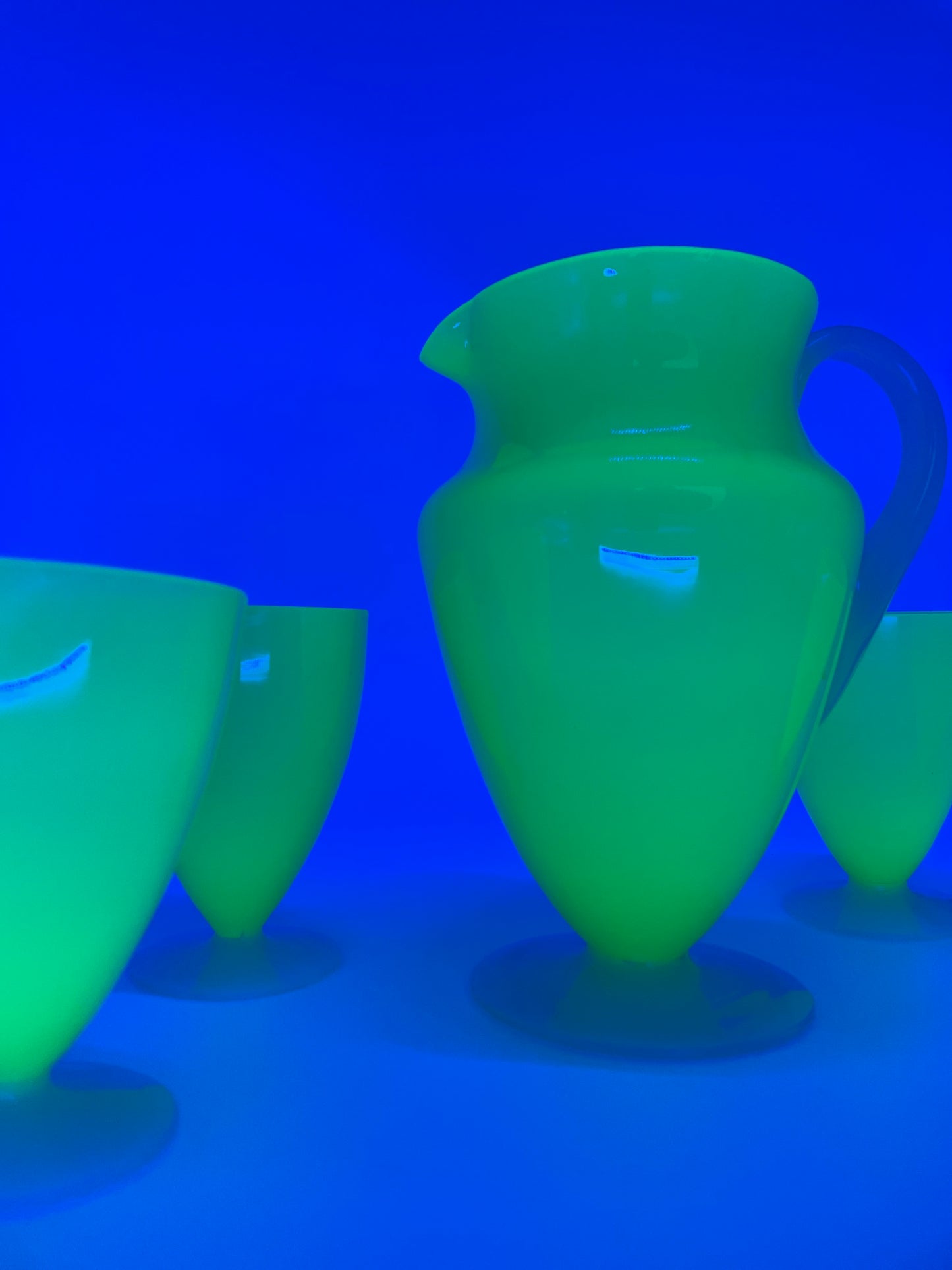 Uranium Glass and Jade Art Deco tumblers and jug