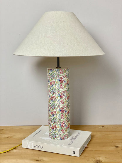 Large chintz style lamp with XL linen coolie shade